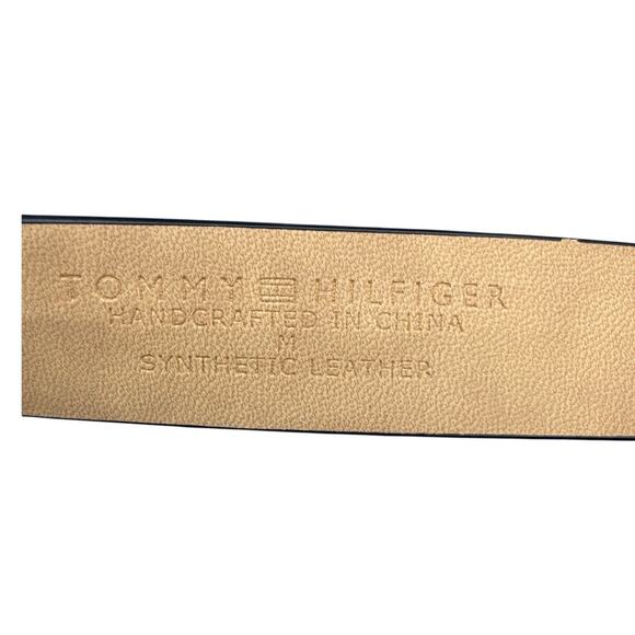 Tommy Hilfiger Black Faux Leather Silver Circle Logo Buckle Belt Women Medium - Picture 4 of 8